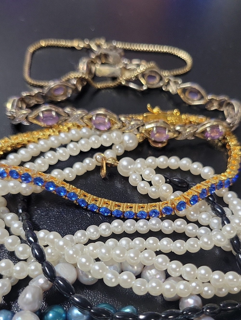 Gold-Tone Pearl Braclet Lot